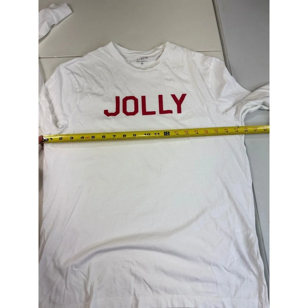 J.Crew Long Sleeve Jolly White Holiday Christmas Graphic T-Shirt Top‎ M